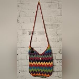 Hand-Crocheted Rainbow Zigzag Shoulder Bag – Zipper Works, Charm Added
